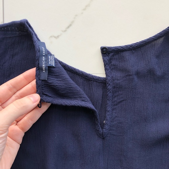 American Eagle Blue And White Embroidered Top - Picture 6 of 8